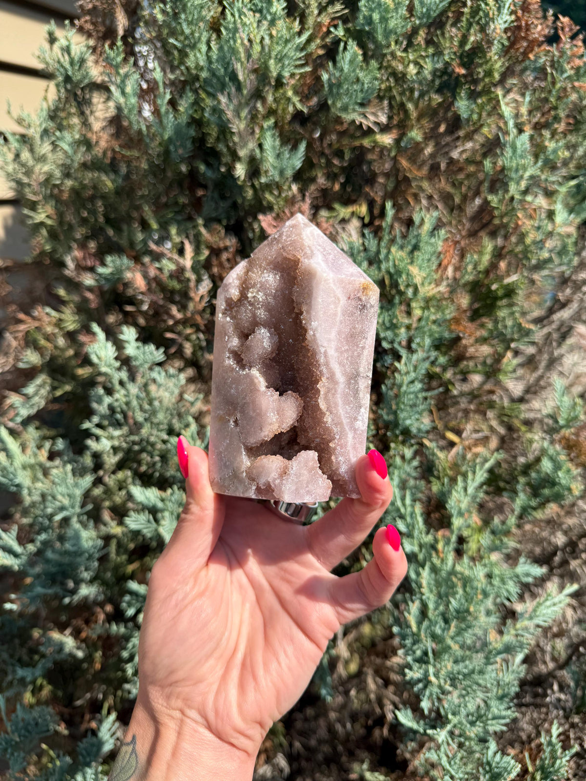 Pink Amethyst Druzy Tower • Heart Chakra Crystal • Spiritual Healing Decor (1lb, 4.6" H)