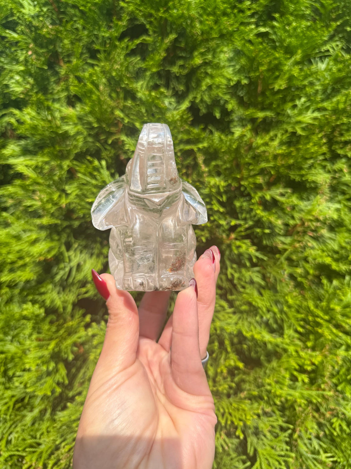 Garden Quartz Elephant Crystal Carving β’ Hand Carved Lodolite Animal Figurine