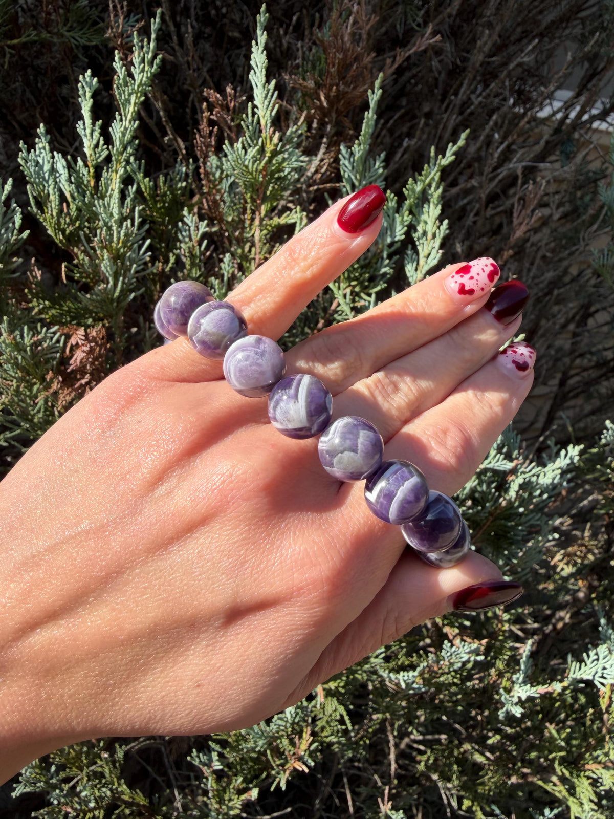Chevron Dream Amethyst Smoky Quartz Bracelet • 13mm Beaded Crystal Jewelry • Intuition Clarity