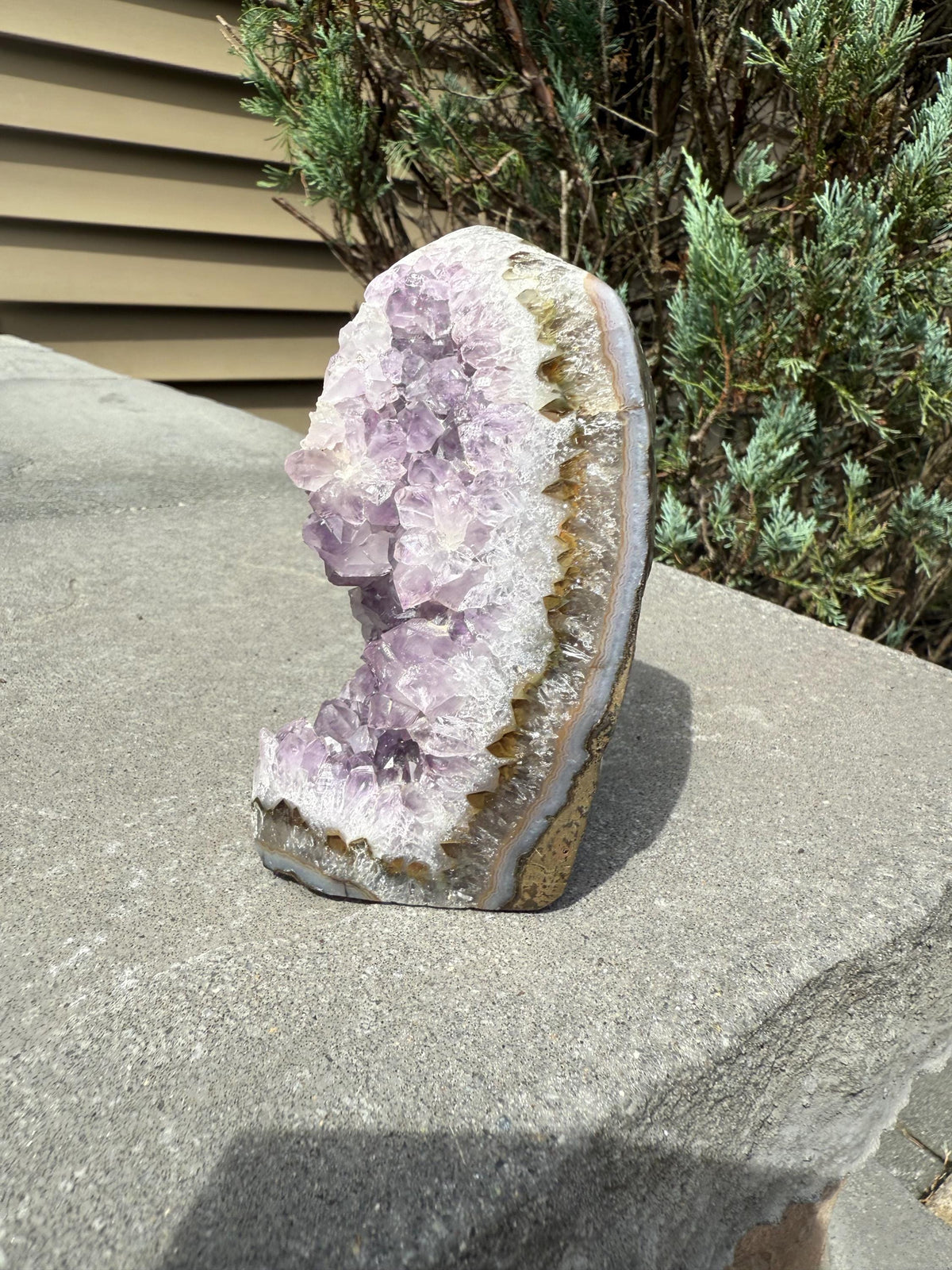 Purple Amethyst & Agate Druzy Cut Base • Banded Crystal Geode • Home Decor • Healing Mineral Specimen