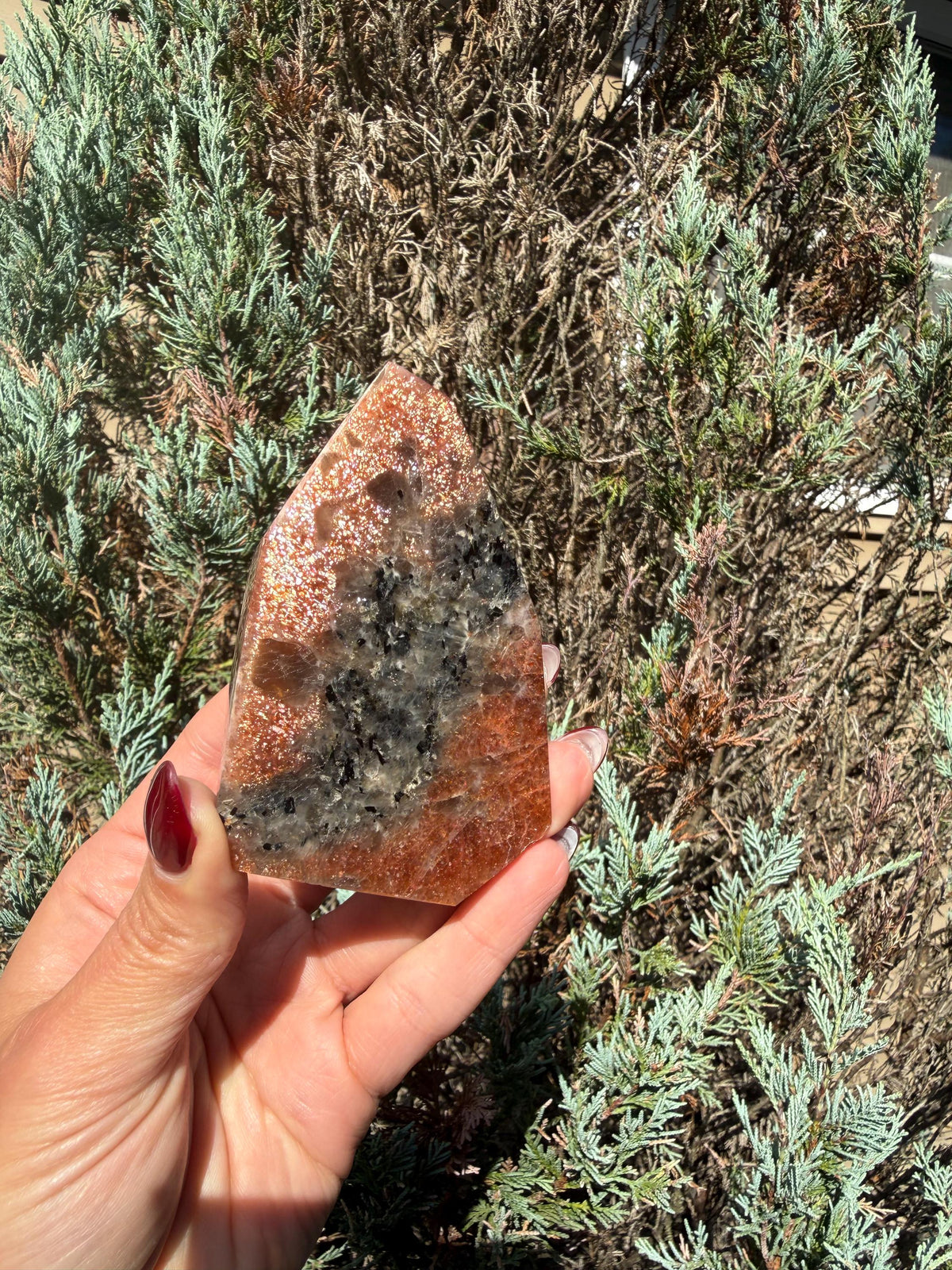Confetti Sunstone Crystal Freeform • High Flash Polished Stone • Orange Sparkle Gemstone • Healing Crystal Decor