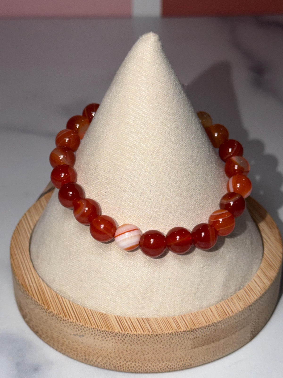 Carnelian Crystal Stretch Beaded Bracelet, Bold Energy, Confidence Jewelry (8.3mm)