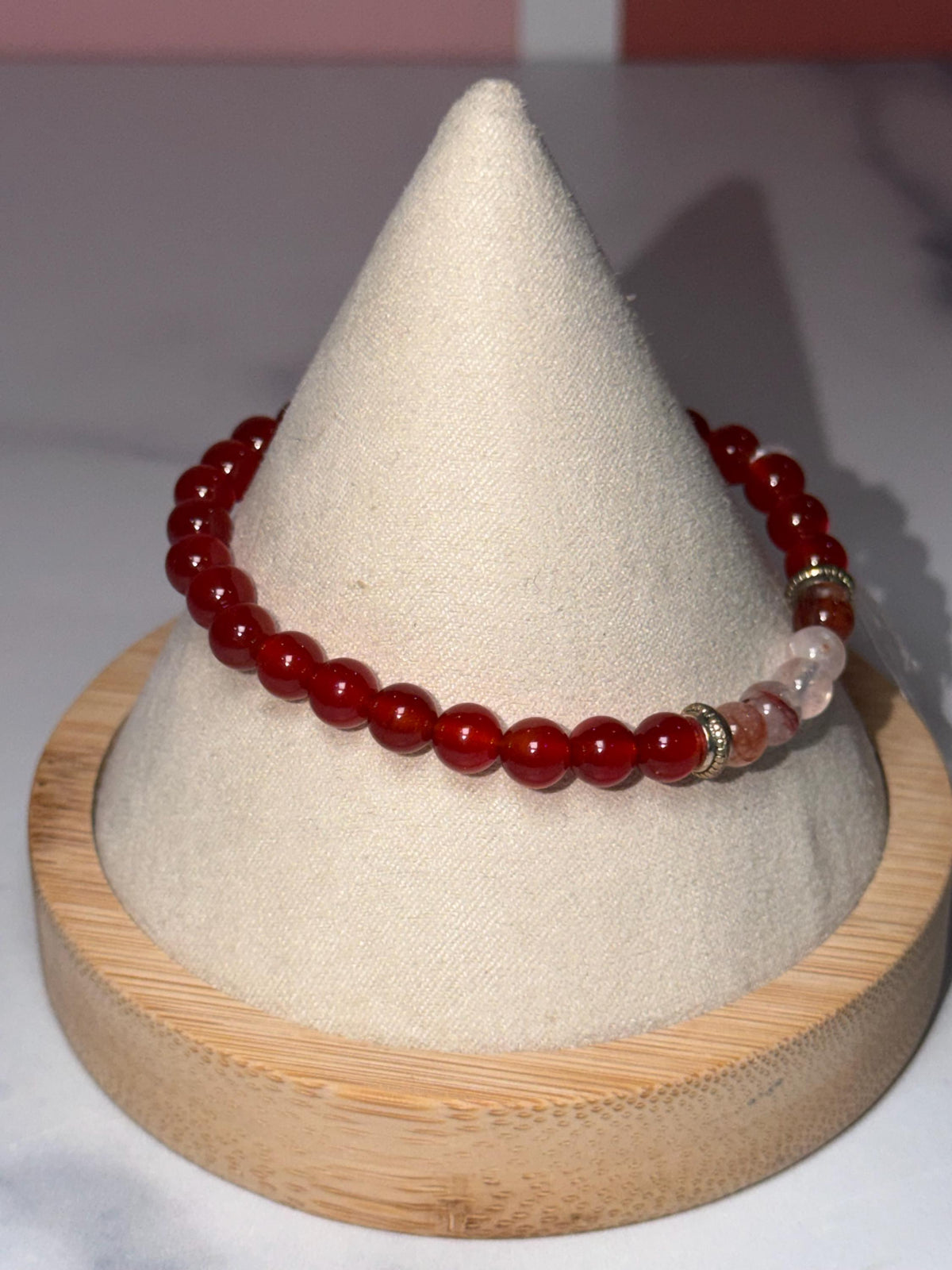 Carnelian & Fire Quartz Stretch Bracelet, Subtle Sparkle Gemstone Jewelry