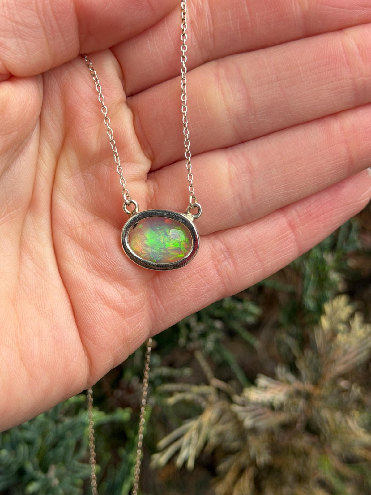 Ethiopian Opal Oval Necklace, 925 Sterling Silver Statement Jewelry