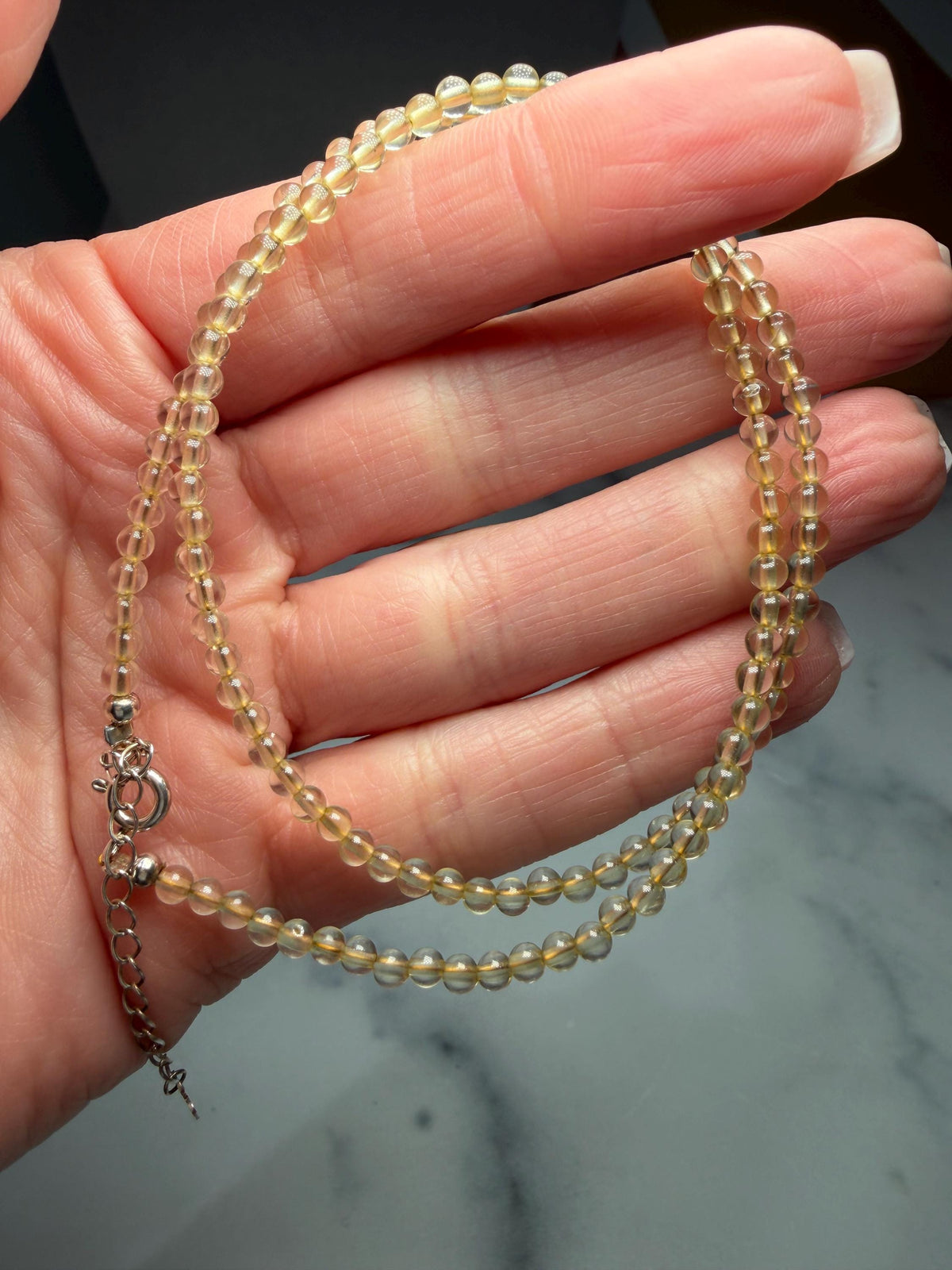 Faceted Citrine Beaded Necklace, 925 Sterling Silver, Dainty Yellow Gemstone, Adjustable Chain