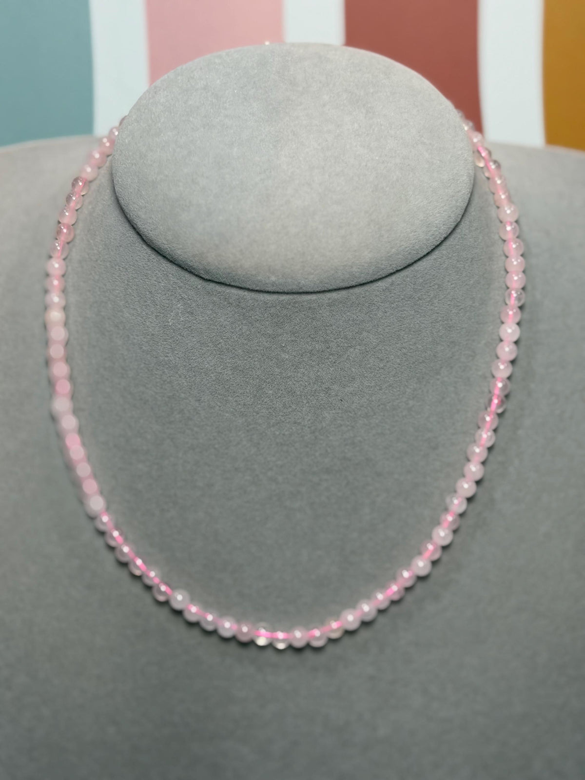 Polished Rose Quartz Beaded Necklace, 925 Sterling Silver, Pink Gemstone, Adjustable Chain