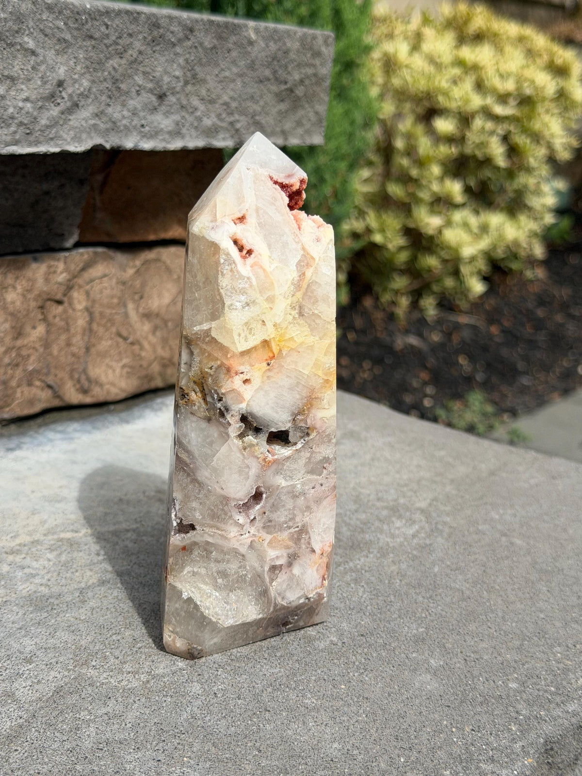 Mosaic Quartz Tower with Pink Druzy Crystal