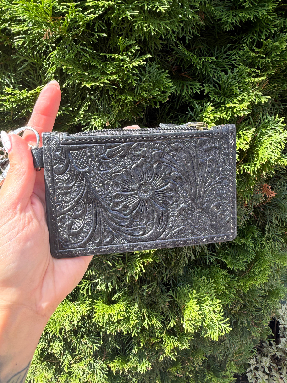 Leopard Cowhide & Tooled Leather Wristlet Wallet