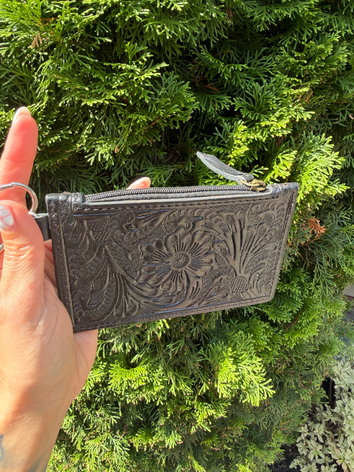 Leopard Cowhide & Tooled Leather Wristlet Wallet