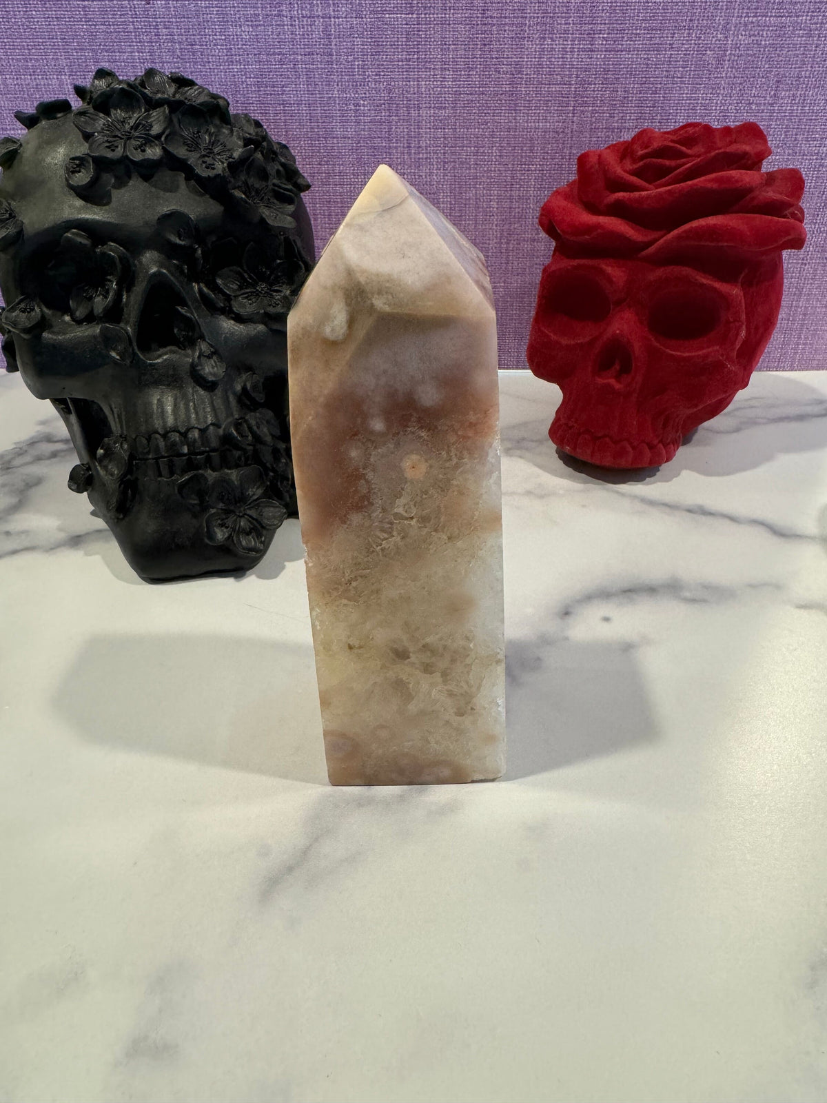 Pink Amethyst Flower Agate Druzy Crystal Tower • Polished Healing Stone Decor