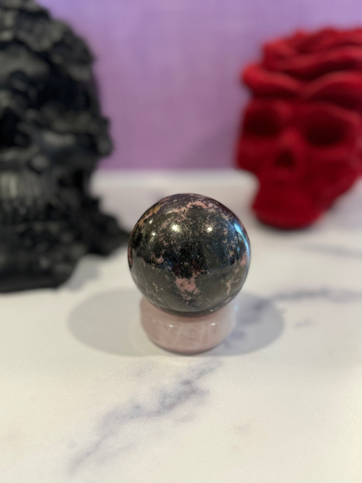 Sunset Rhodonite Sphere • 63mm Madagascar Crystal Ball • Heart Chakra Decor