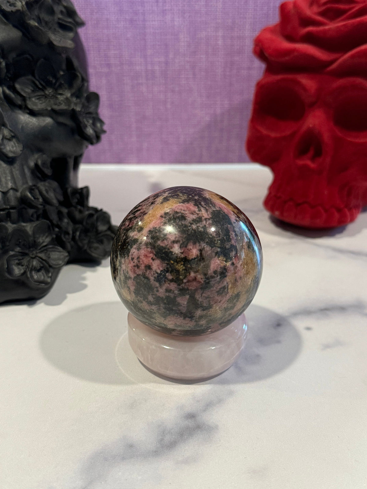 Sunset Rhodonite Sphere • 63mm Madagascar Crystal Ball • Heart Chakra Decor
