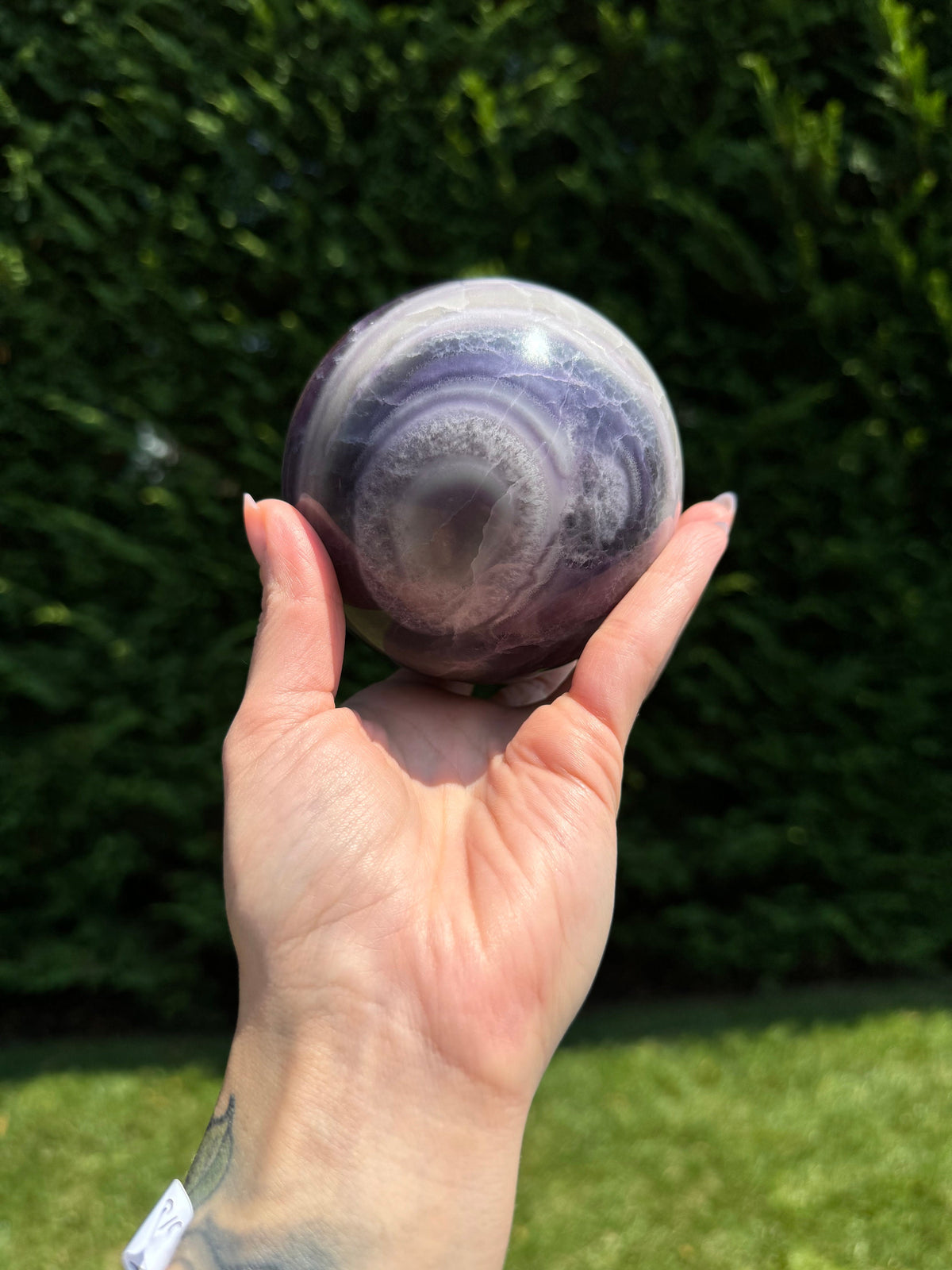 Purple Banded Fluorite Crystal Sphere • 94mm • Polished Healing Crystal Orb • Mineral Specimen • Spiritual Decor