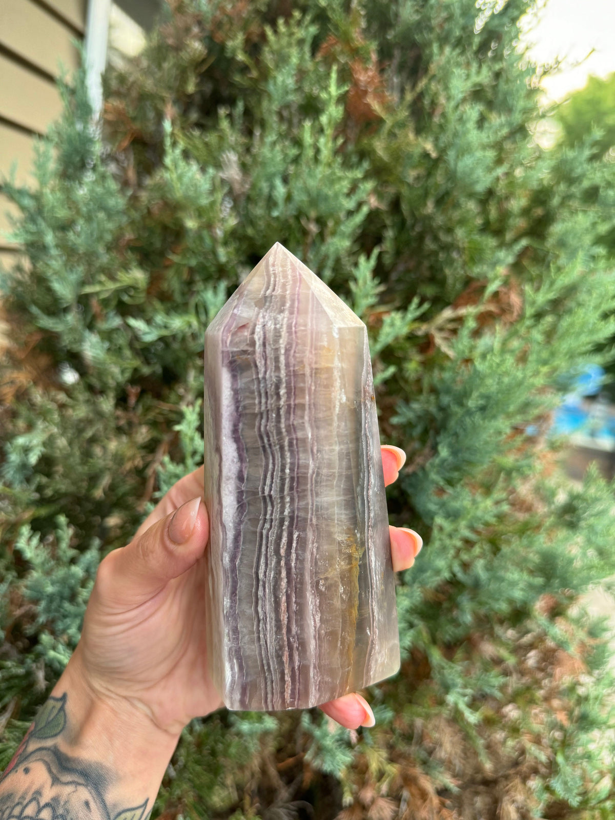 Banded Feather Fluorite Tower • Natural Crystal Decor, Healing Stone, Polished Point