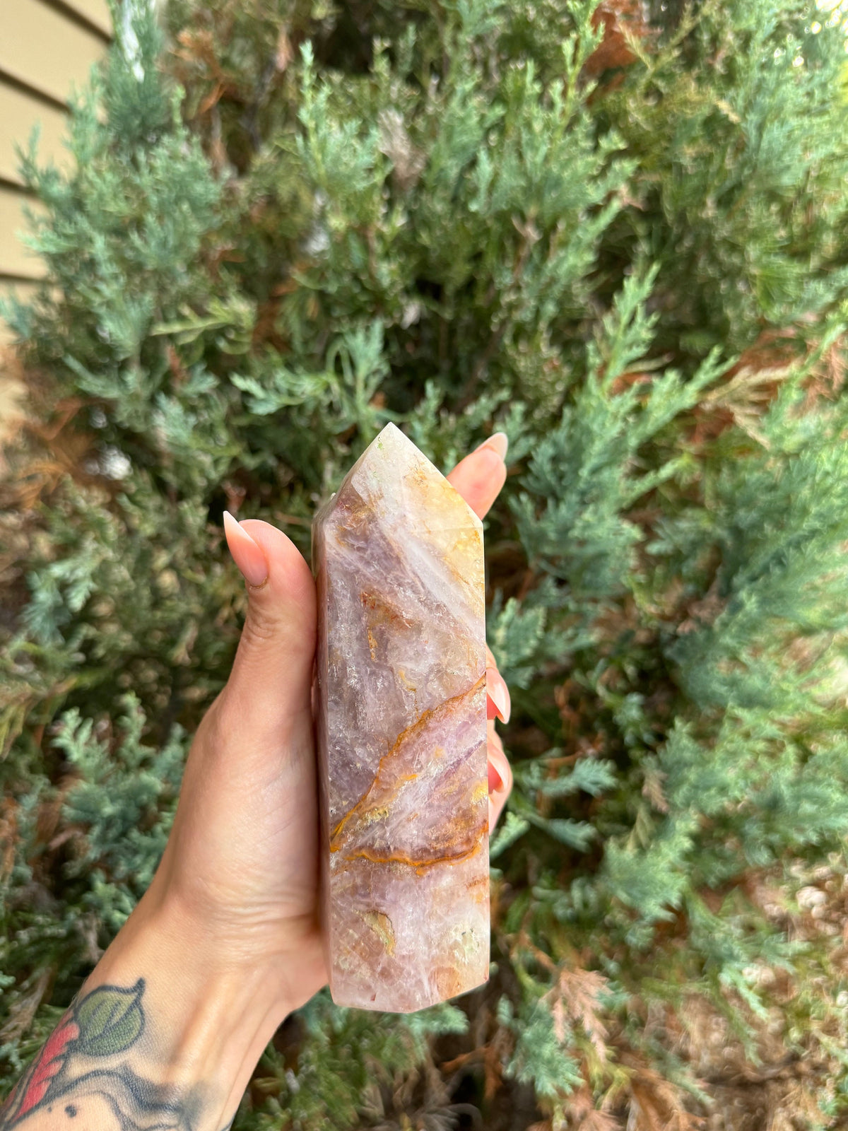 Large Feather Fluorite Crystal Tower • Banded Healing Stone • Polished Point • Spiritual Decor