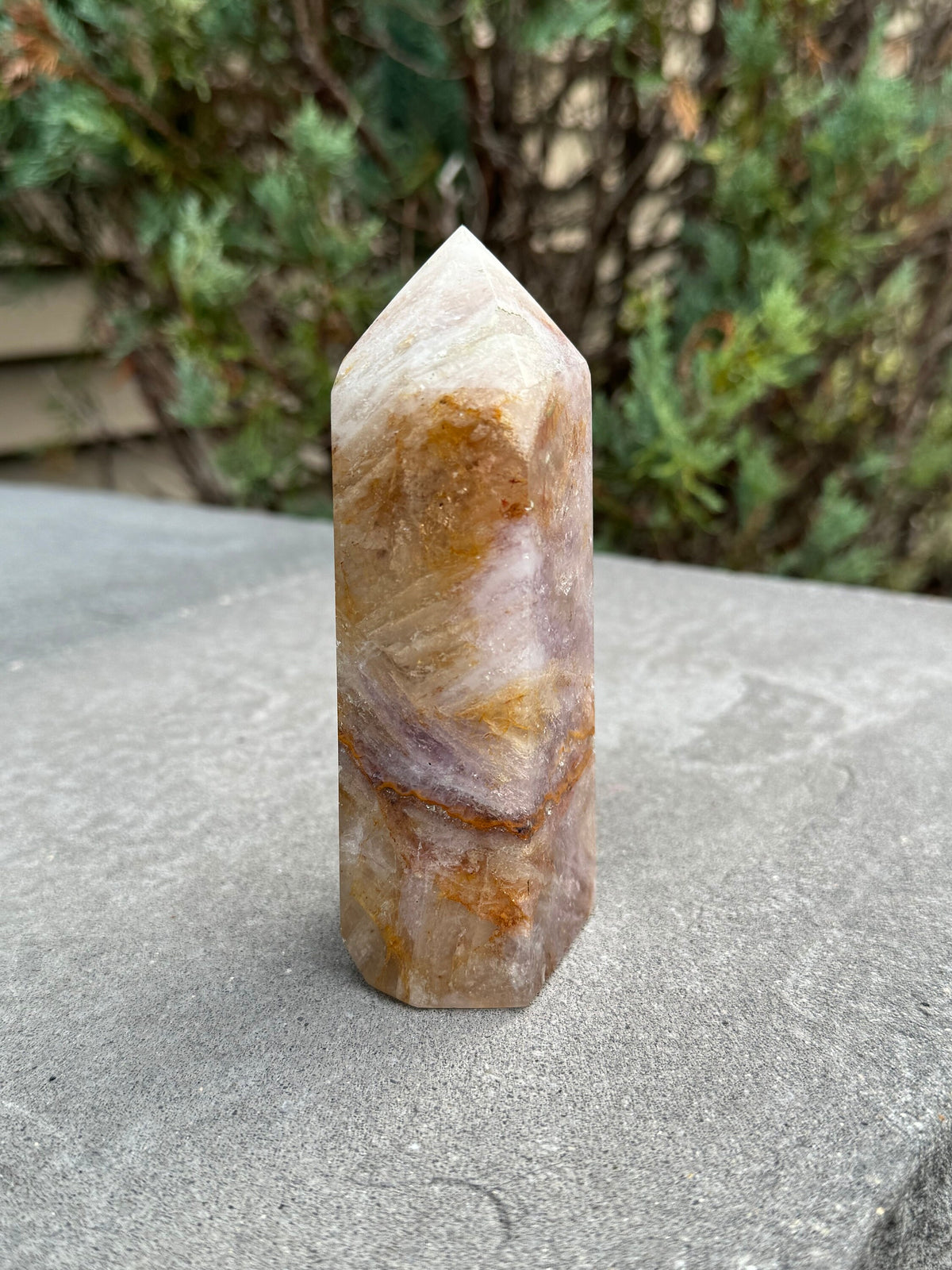 Large Feather Fluorite Crystal Tower • Banded Healing Stone • Polished Point • Spiritual Decor