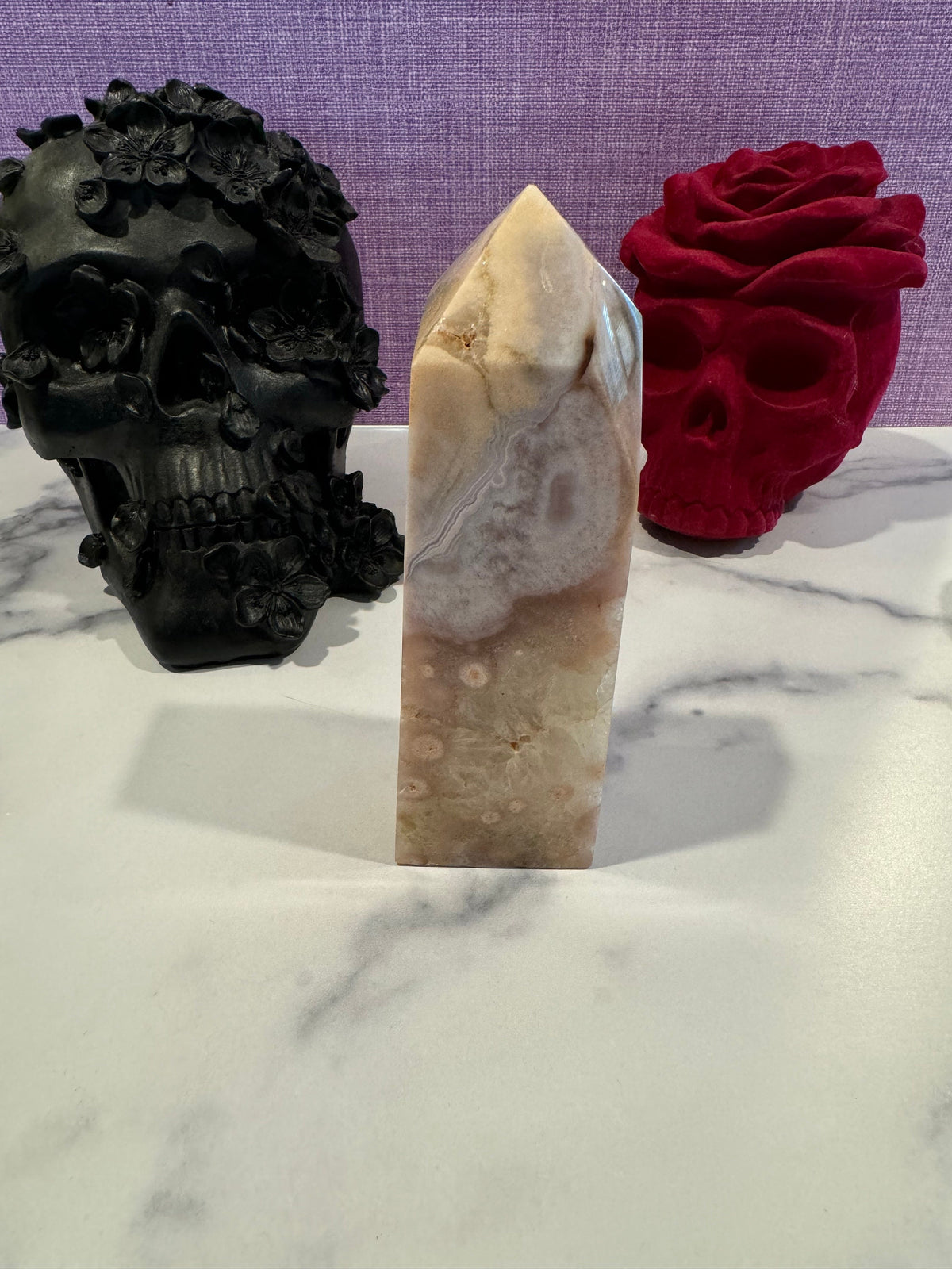 Pink Amethyst Flower Agate Druzy Crystal Tower • Polished Healing Stone Decor
