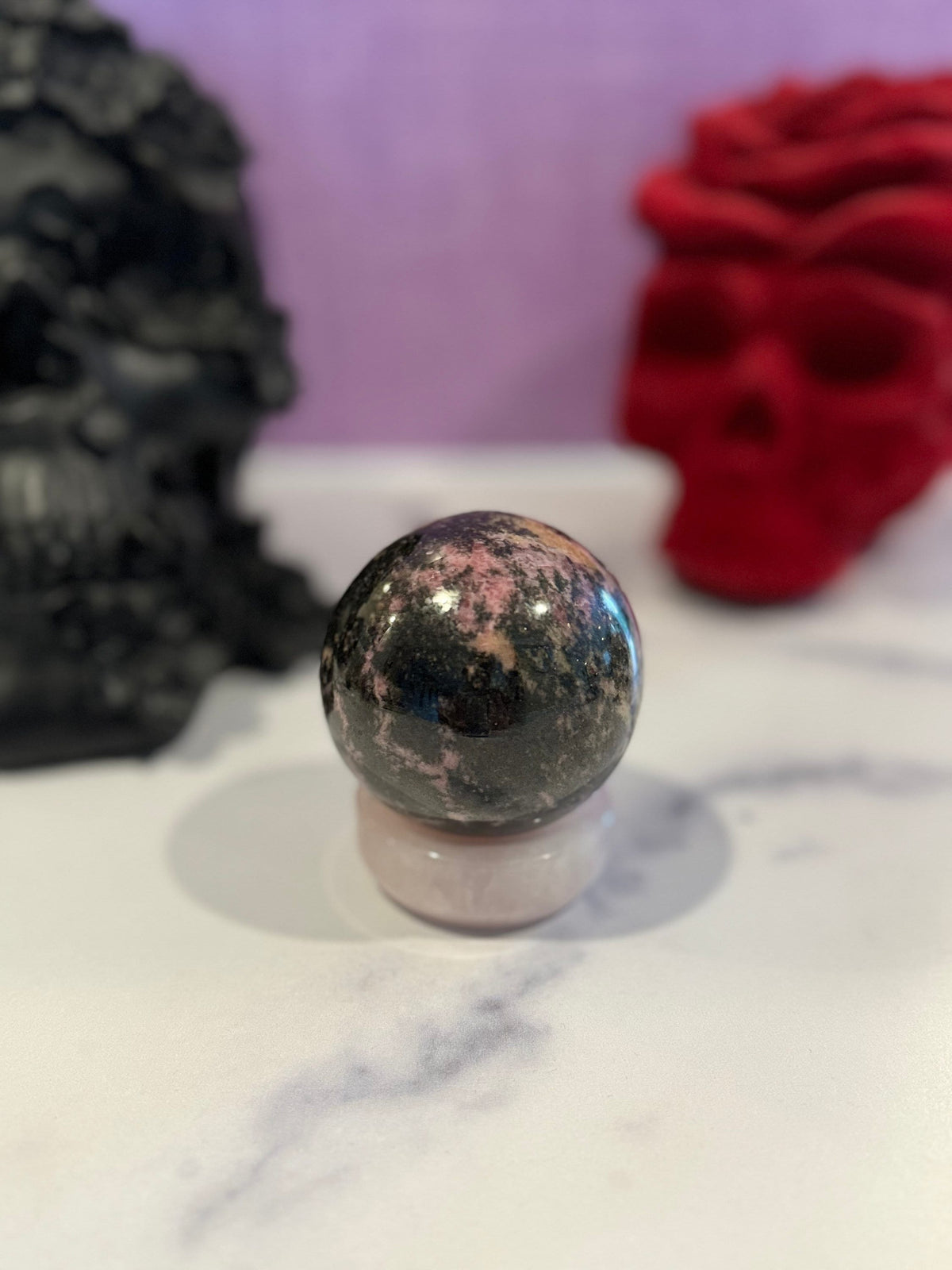 Sunset Rhodonite Sphere • 63mm Madagascar Crystal Ball • Heart Chakra Decor