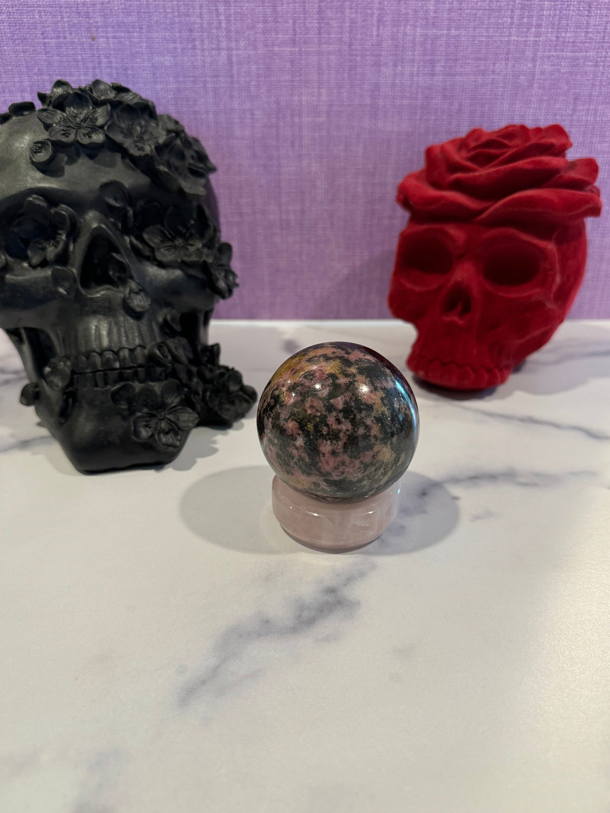 Sunset Rhodonite Sphere • 63mm Madagascar Crystal Ball • Heart Chakra Decor