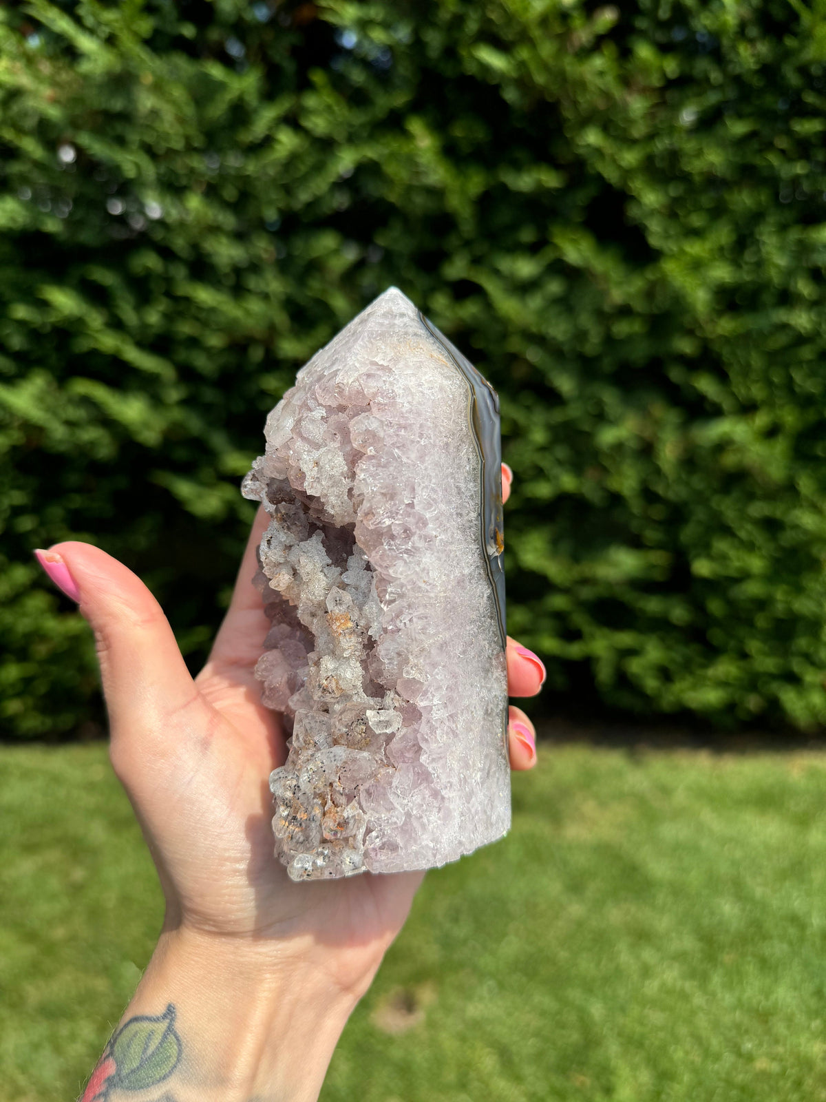 Purple Amethyst Crystal Tower • Banded Sugar Druzy • Polished Point Healing Stone
