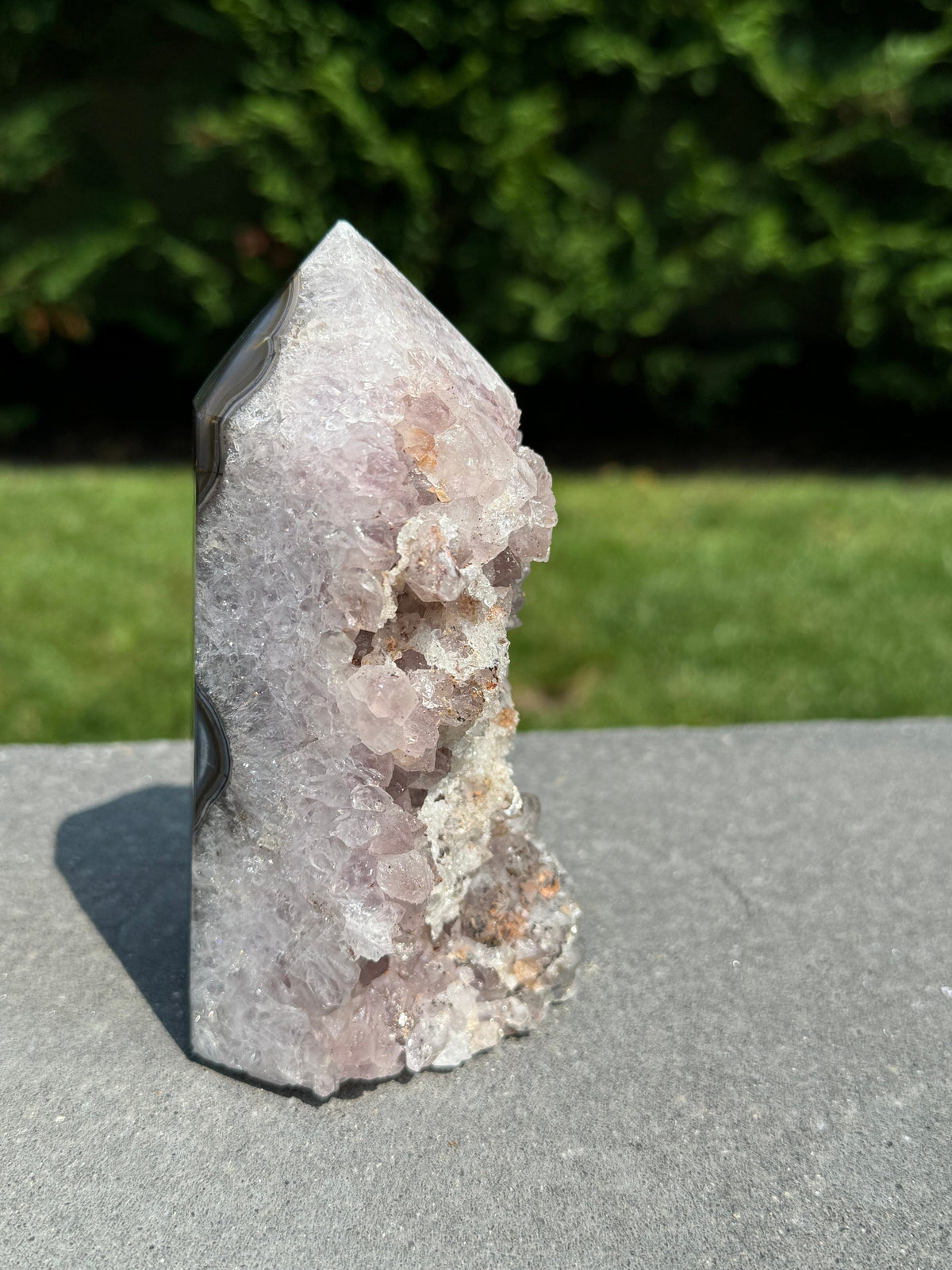 Purple Amethyst Crystal Tower • Banded Sugar Druzy • Polished Point Healing Stone