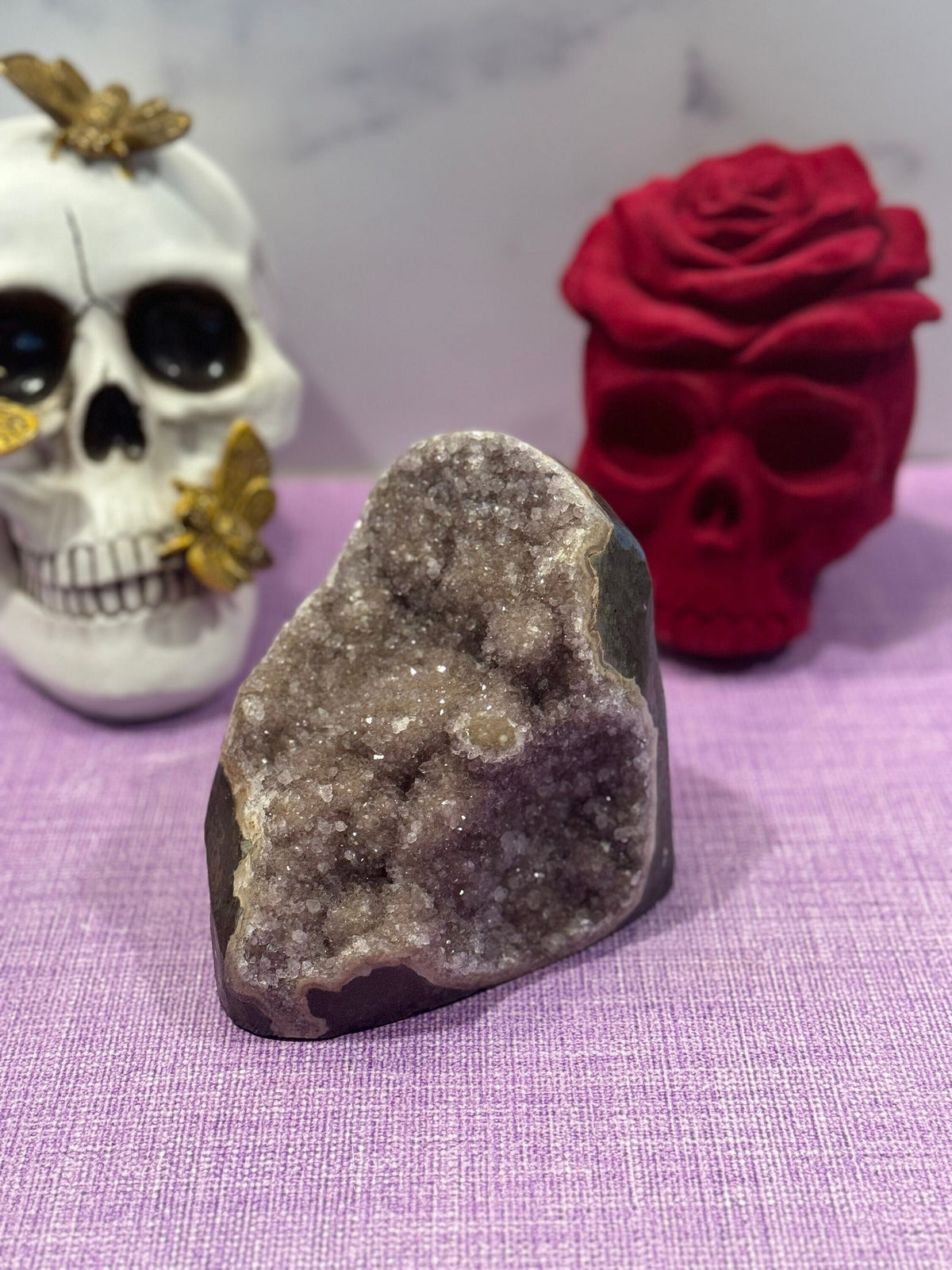 purple pink amethyst cut base crystal stalactite
