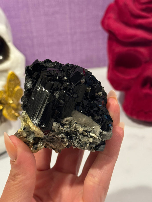 Black Tourmaline & Feldspar Specimen • Protective Grounding Crystal • Natural Mineral • Healing Stone • Collector Piece