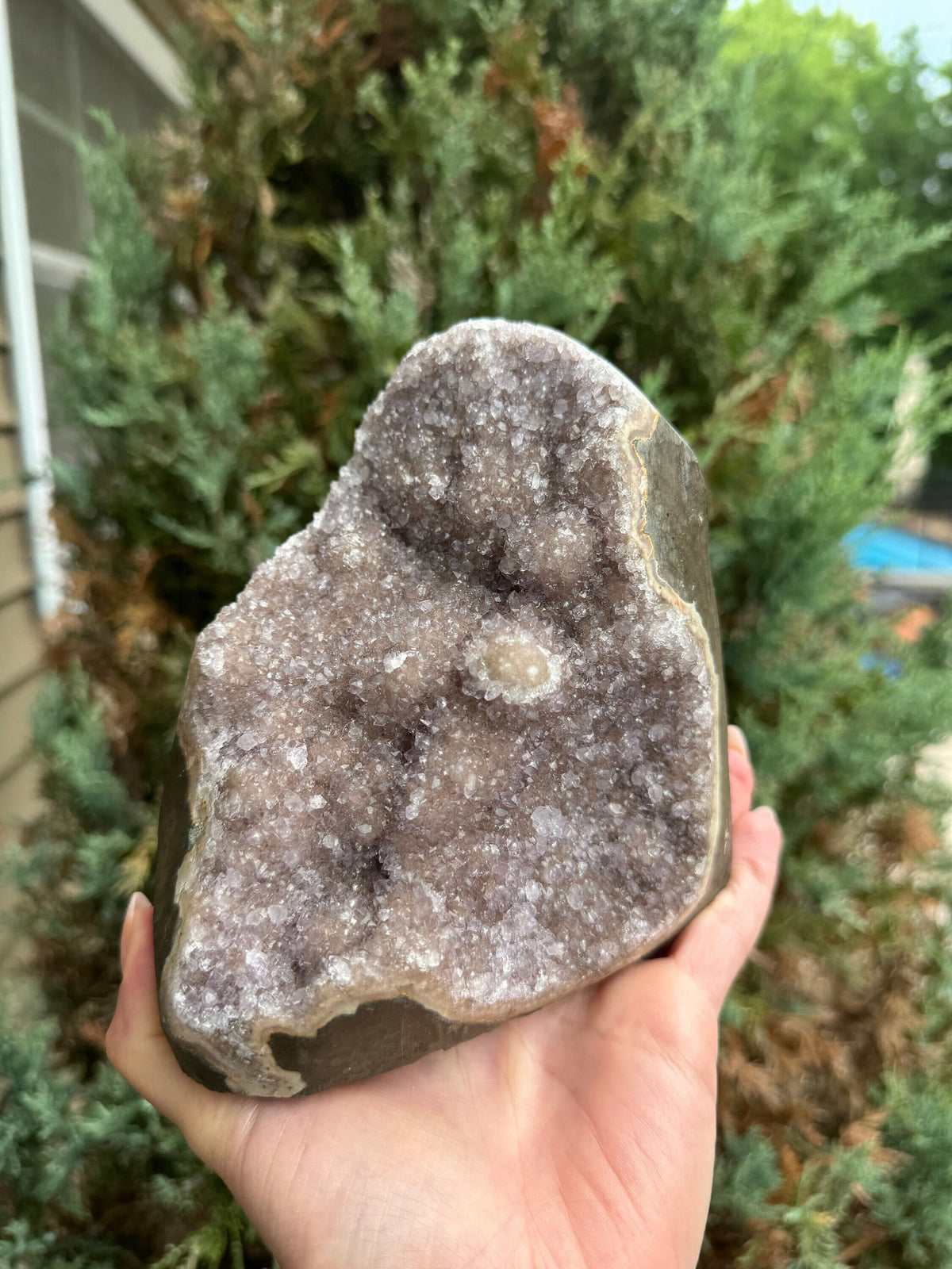 purple pink amethyst cut base crystal stalactite