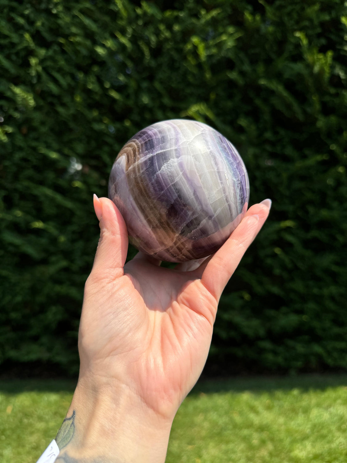 Purple Banded Fluorite Crystal Sphere • 94mm • Polished Healing Crystal Orb • Mineral Specimen • Spiritual Decor