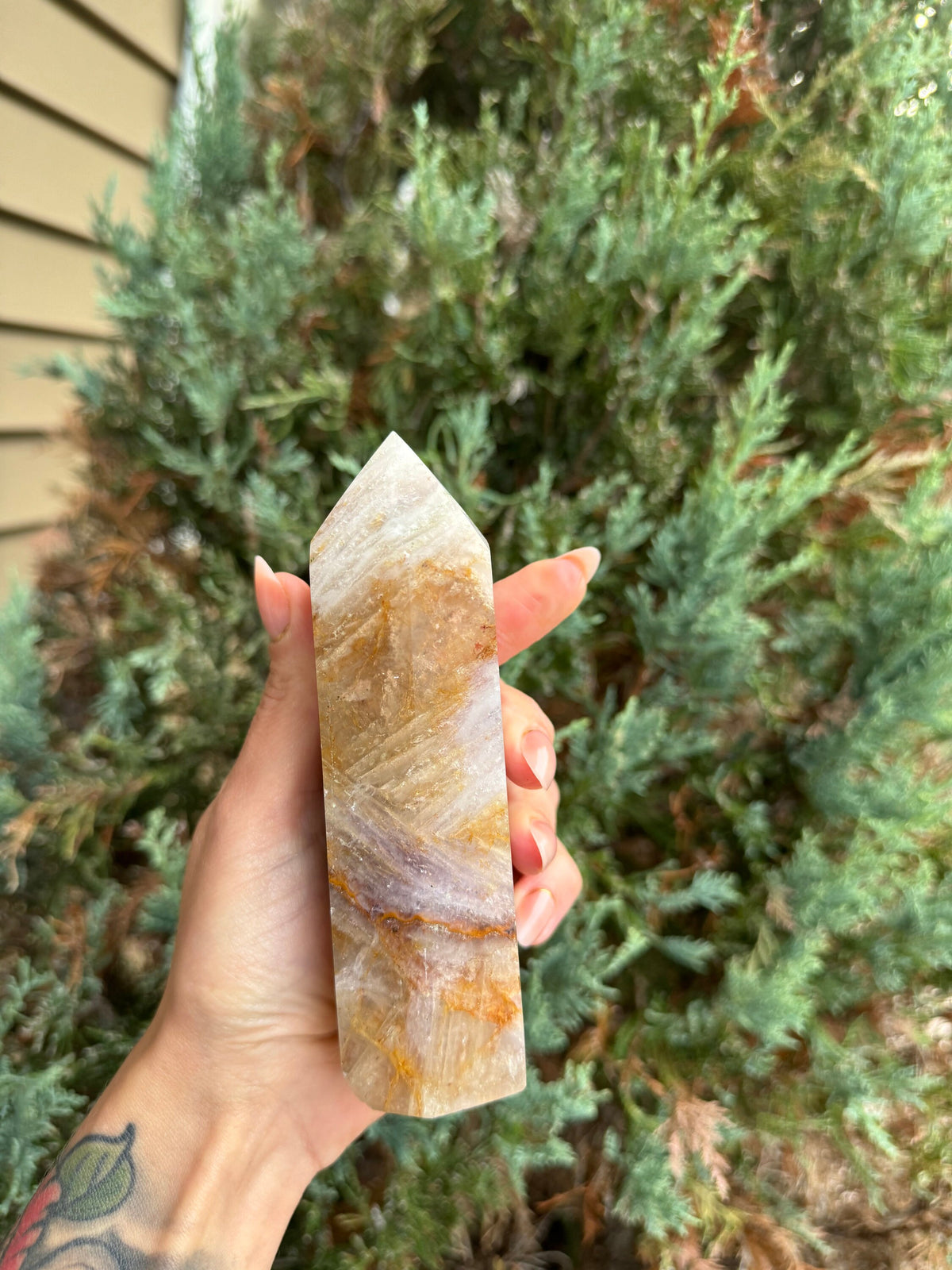 Large Feather Fluorite Crystal Tower • Banded Healing Stone • Polished Point • Spiritual Decor