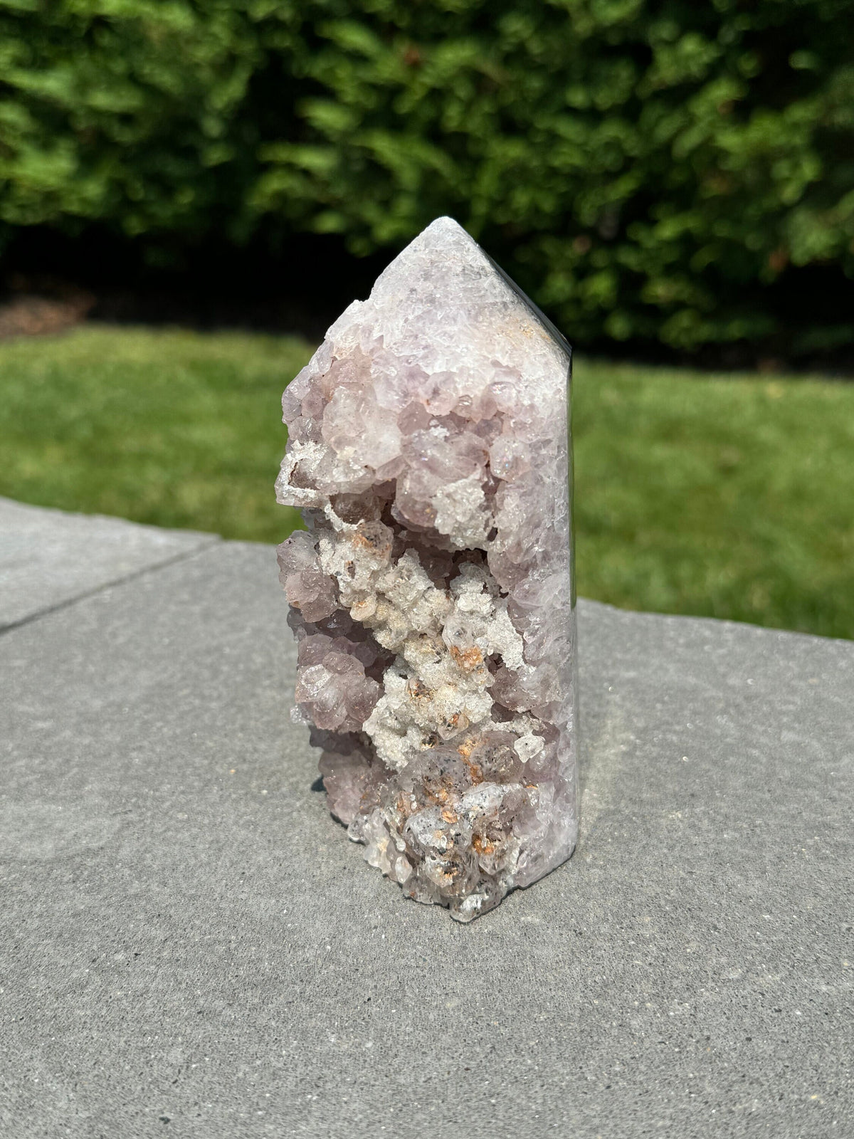 purple amethyst druzy tower agate banding, purple amethyst and agate cut base with sugar druzy, amethyst crystal, sugar druzy on amethyst