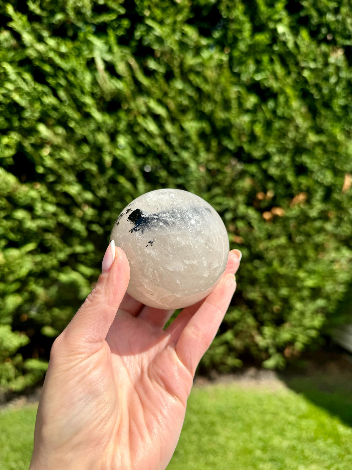 Tourmalated Quartz Crystal Sphere, Black Tourmaline Inclusions, Protection Stone Decor (63mm)