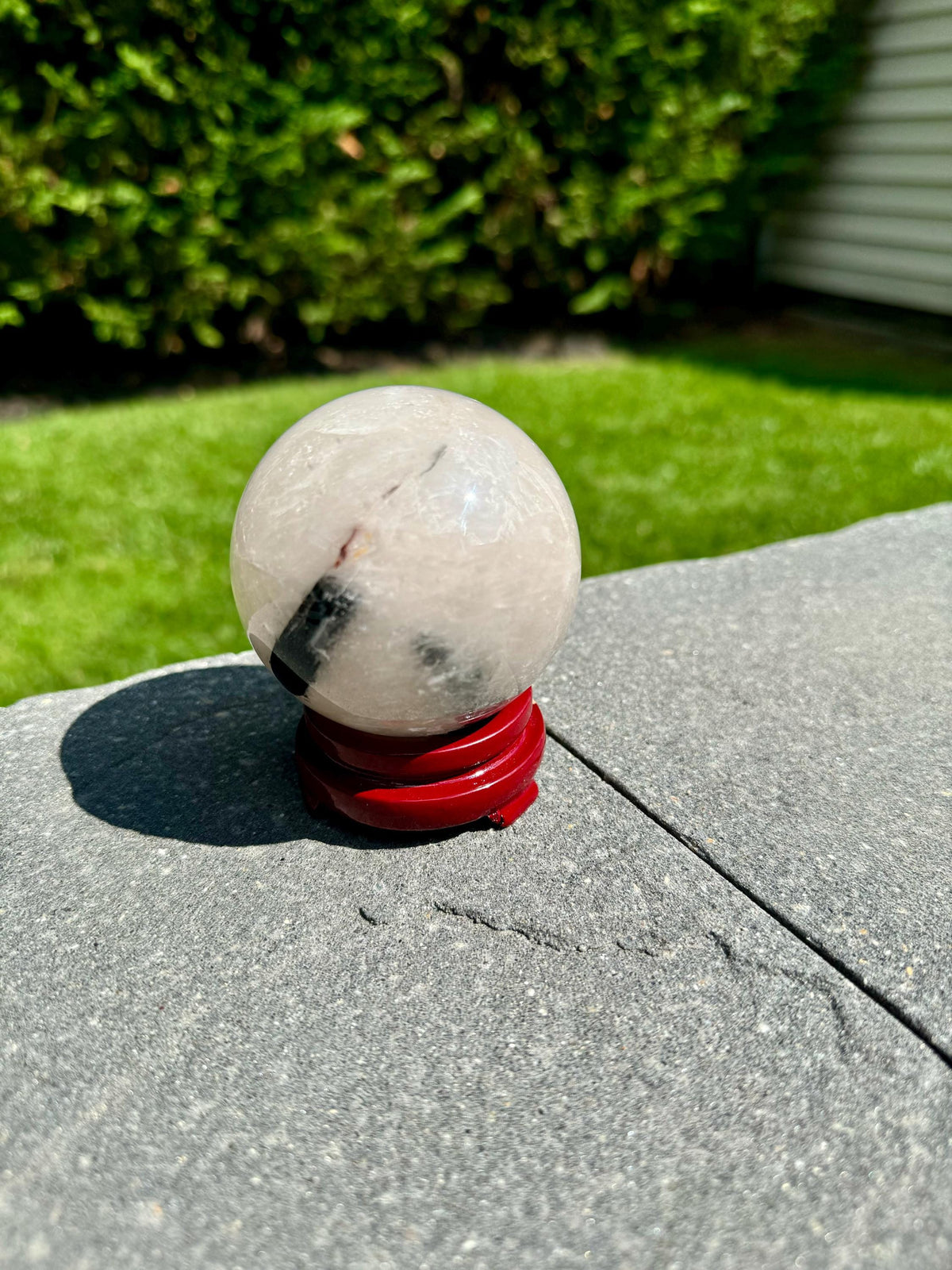 Tourmalated Quartz Crystal Sphere, Black Tourmaline Inclusions, Protection Stone Decor (63mm)