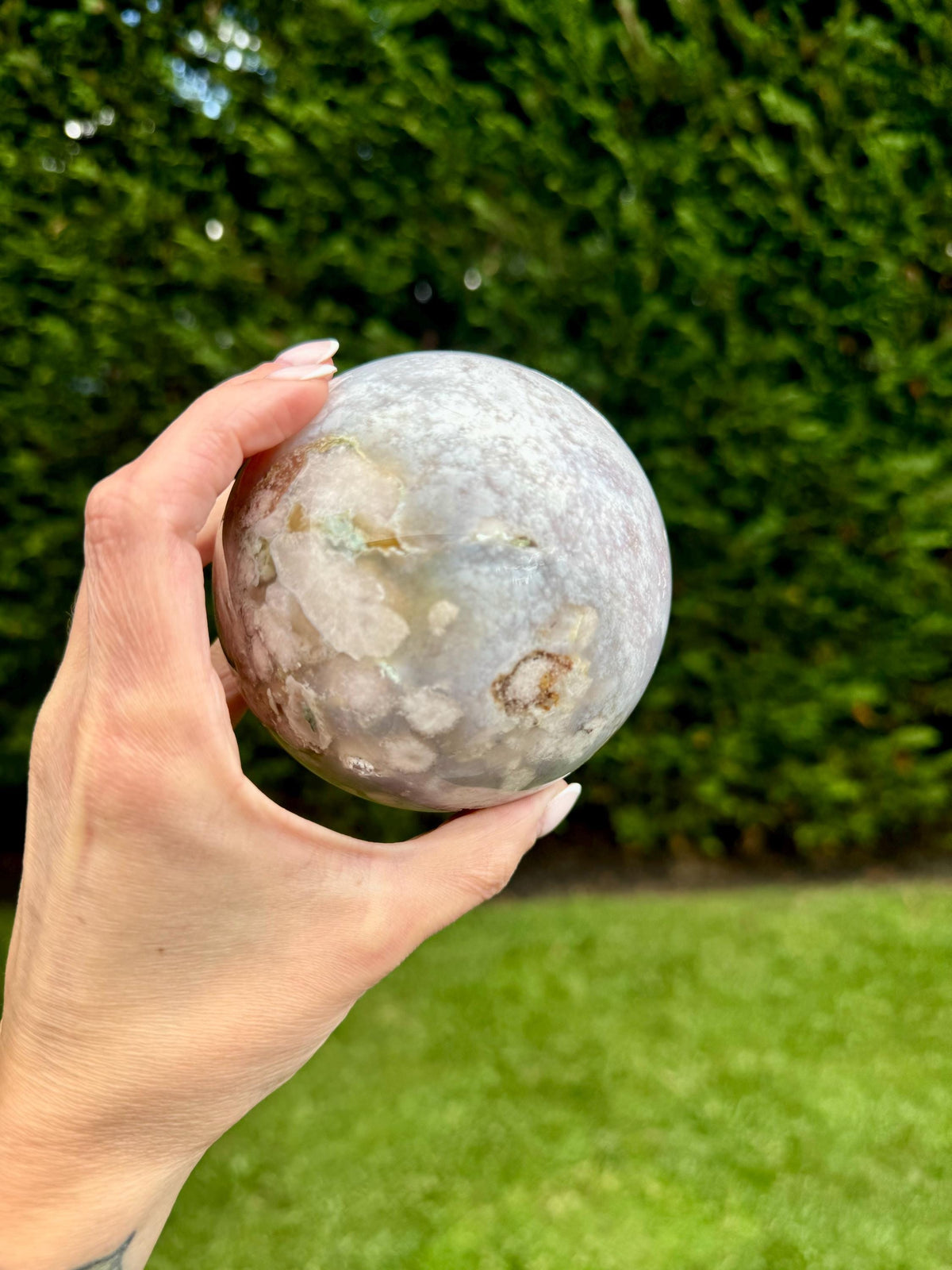 Flower Agate Crystal Sphere, Carnelian Amethyst Orb, Large Natural Stone Decor