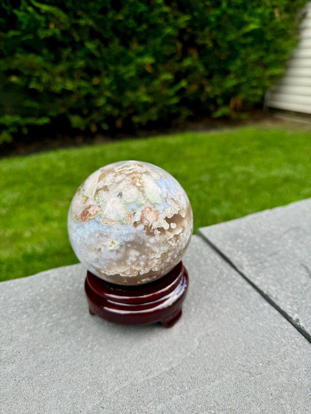 Flower Agate Crystal Sphere, Carnelian Amethyst Orb, Large Natural Stone Decor