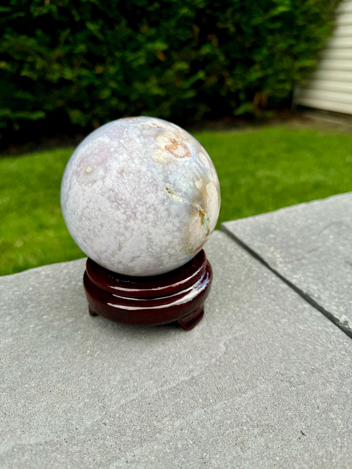 Flower Agate Crystal Sphere, Carnelian Amethyst Orb, Large Natural Stone Decor
