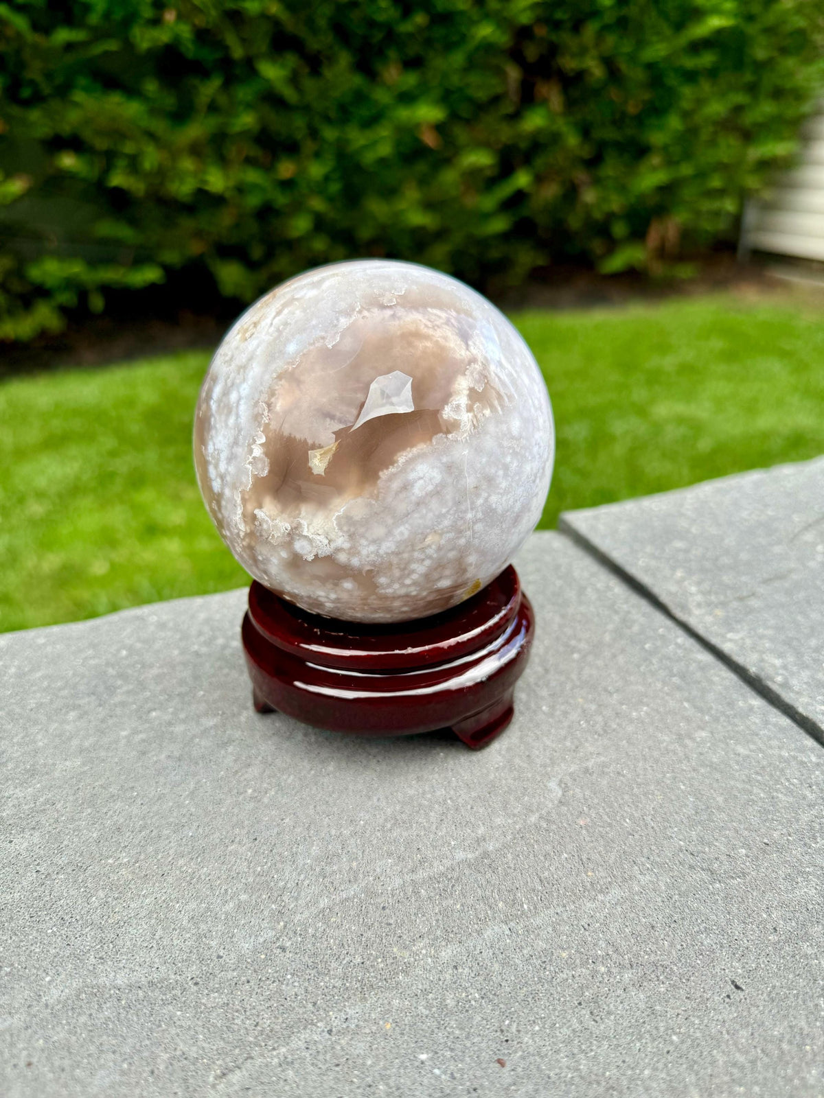Flower Agate Crystal Sphere, Carnelian Amethyst Orb, Large Natural Stone Decor