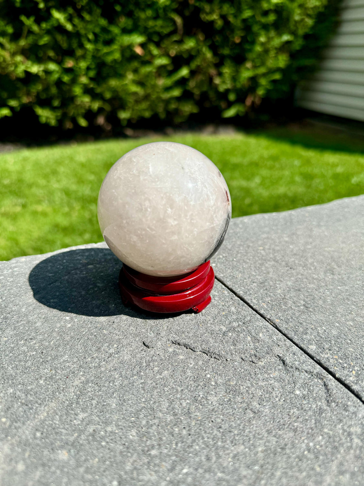 Tourmalated Quartz Crystal Sphere, Black Tourmaline Inclusions, Protection Stone Decor (63mm)