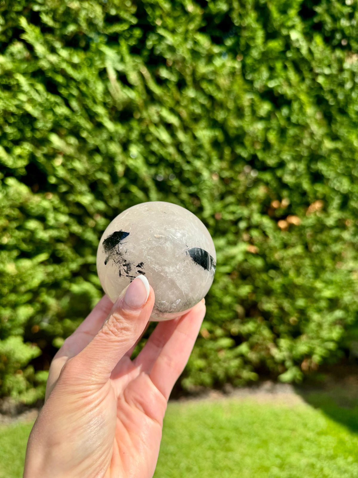 tourmalated quartz sphere, tourmaline and quartz crystal sphere, tourmaline and quartz