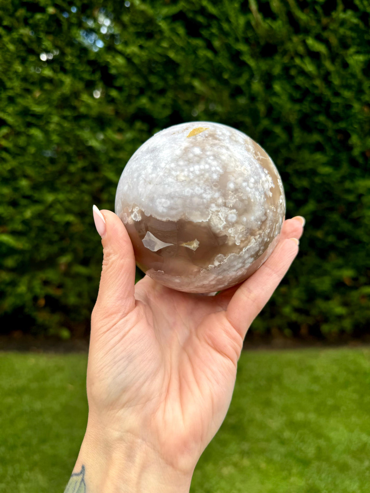 Flower Agate Crystal Sphere, Carnelian Amethyst Orb, Large Natural Stone Decor