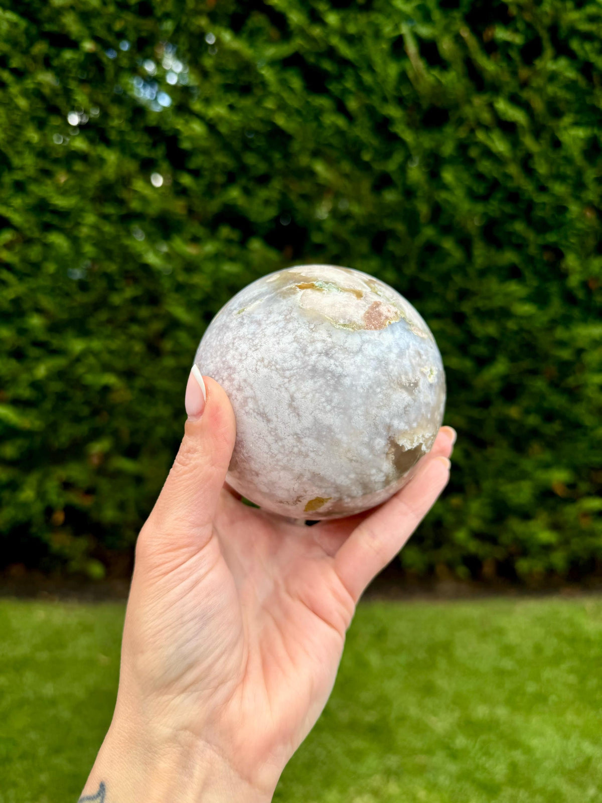 Flower Agate Crystal Sphere, Carnelian Amethyst Orb, Large Natural Stone Decor