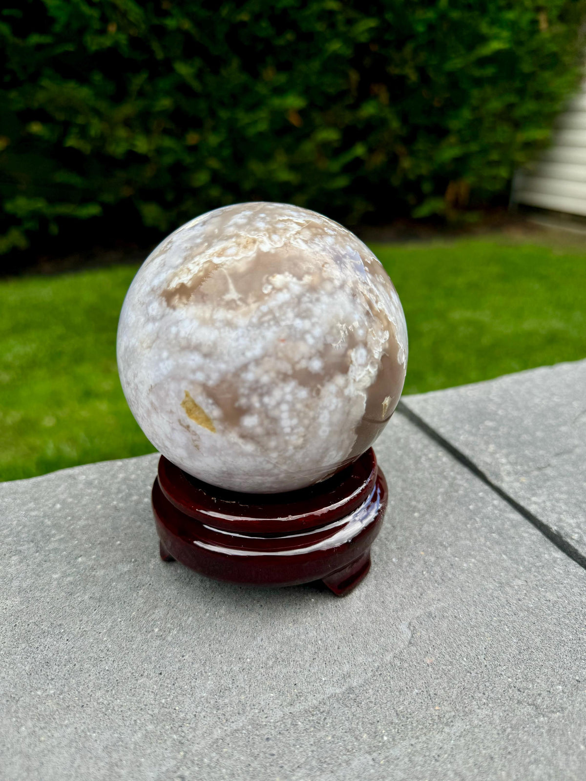 Flower Agate Crystal Sphere, Carnelian Amethyst Orb, Large Natural Stone Decor