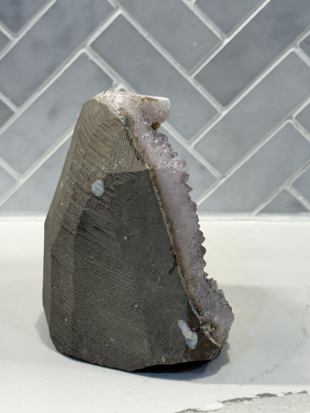 Purple Amethyst Calcite Cluster, Raw Crystal Cut Base, Healing Stone, Druzy Specimen, Home Decor