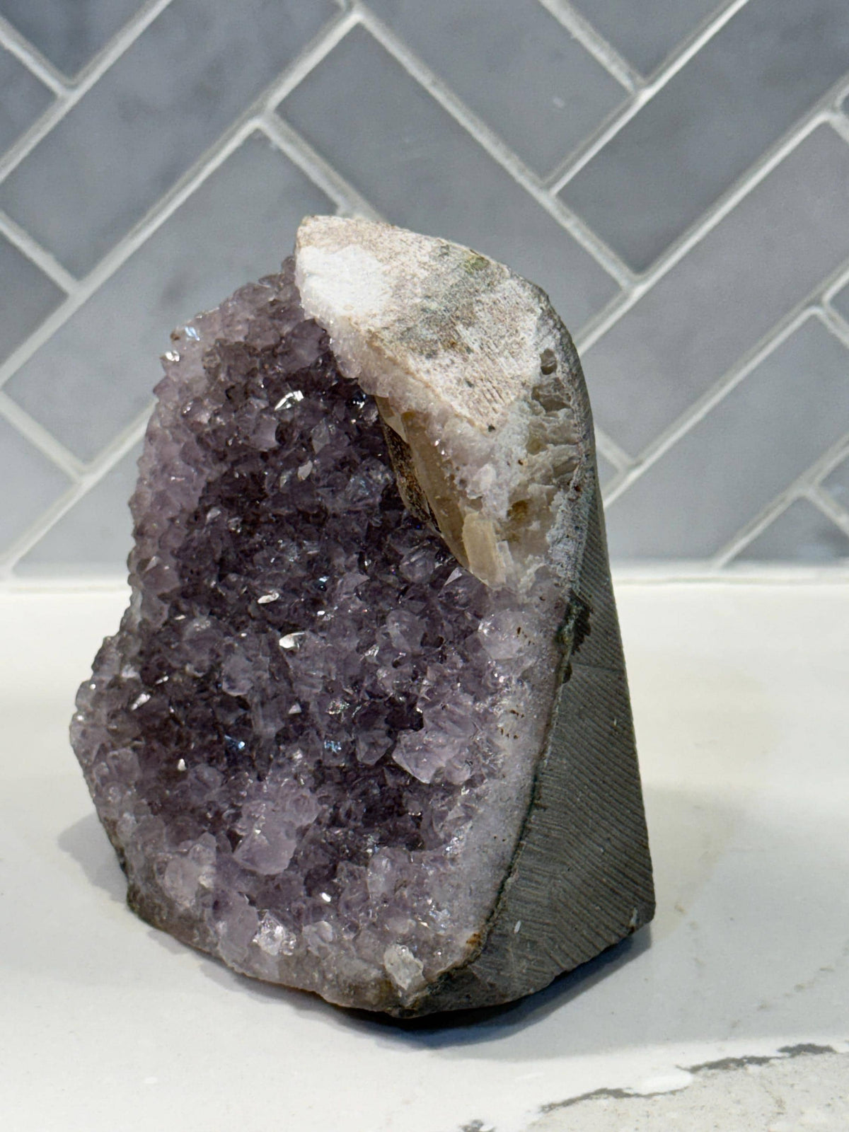 Purple Amethyst Calcite Cluster, Raw Crystal Cut Base, Healing Stone, Druzy Specimen, Home Decor