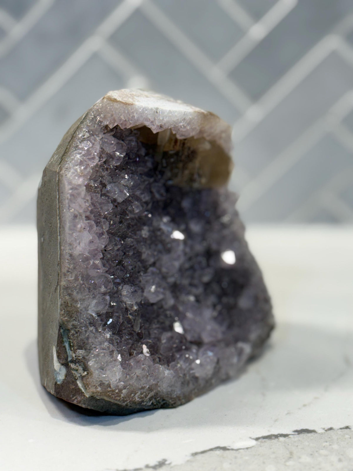 Purple Amethyst Calcite Cluster, Raw Crystal Cut Base, Healing Stone, Druzy Specimen, Home Decor