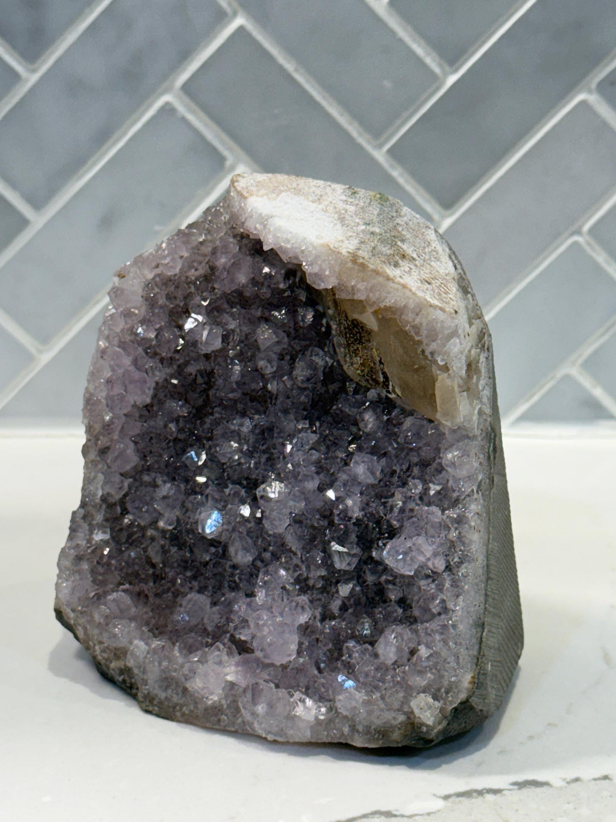 Purple Amethyst Calcite Cluster, Raw Crystal Cut Base, Healing Stone, Druzy Specimen, Home Decor