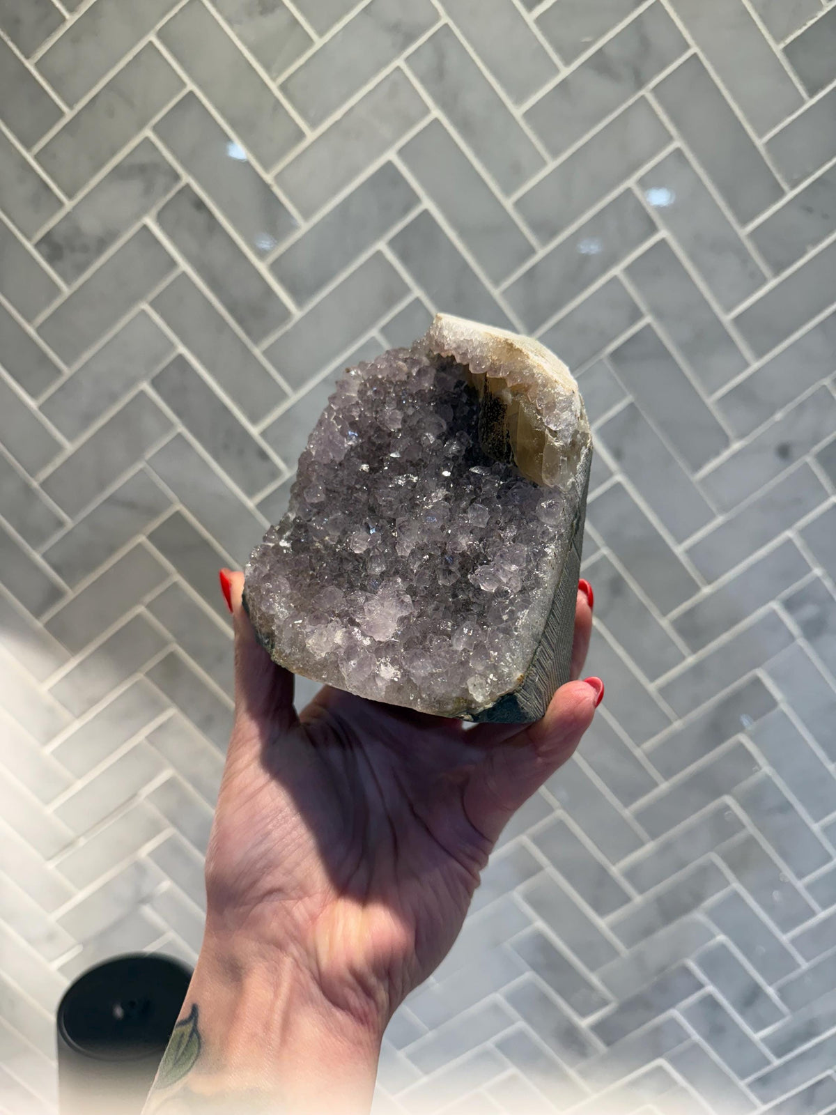 Purple Amethyst Calcite Cluster, Raw Crystal Cut Base, Healing Stone, Druzy Specimen, Home Decor