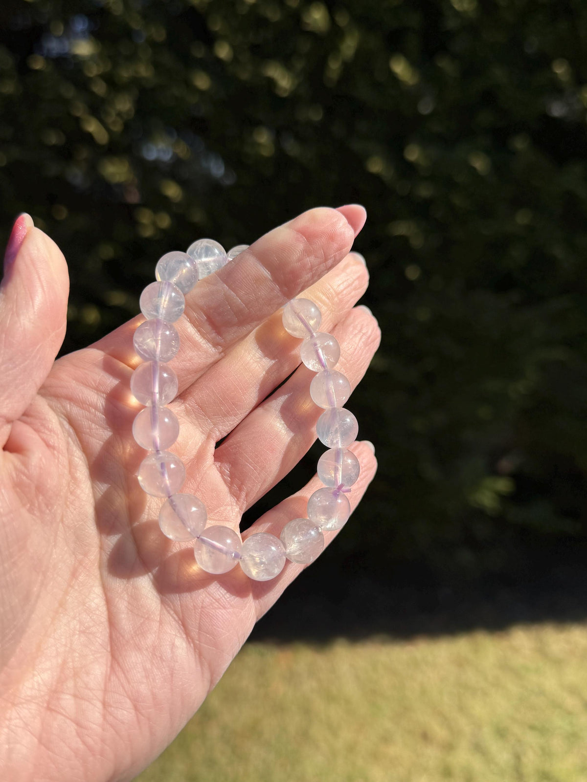 Rose Quartz Crystal Stretch Beaded Bracelet • Love Stone Heart Chakra Jewelry (10mm)