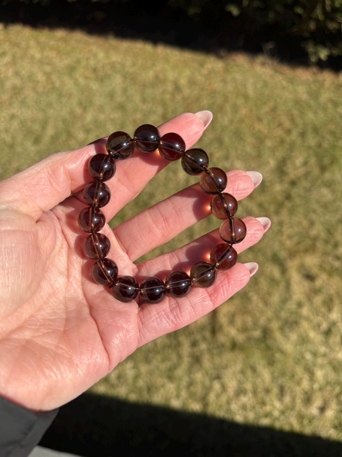 Smoky Quartz Beaded Bracelet • 12mm Natural Crystal • Grounding Stone • Healing Bracelet • Protection Jewelry