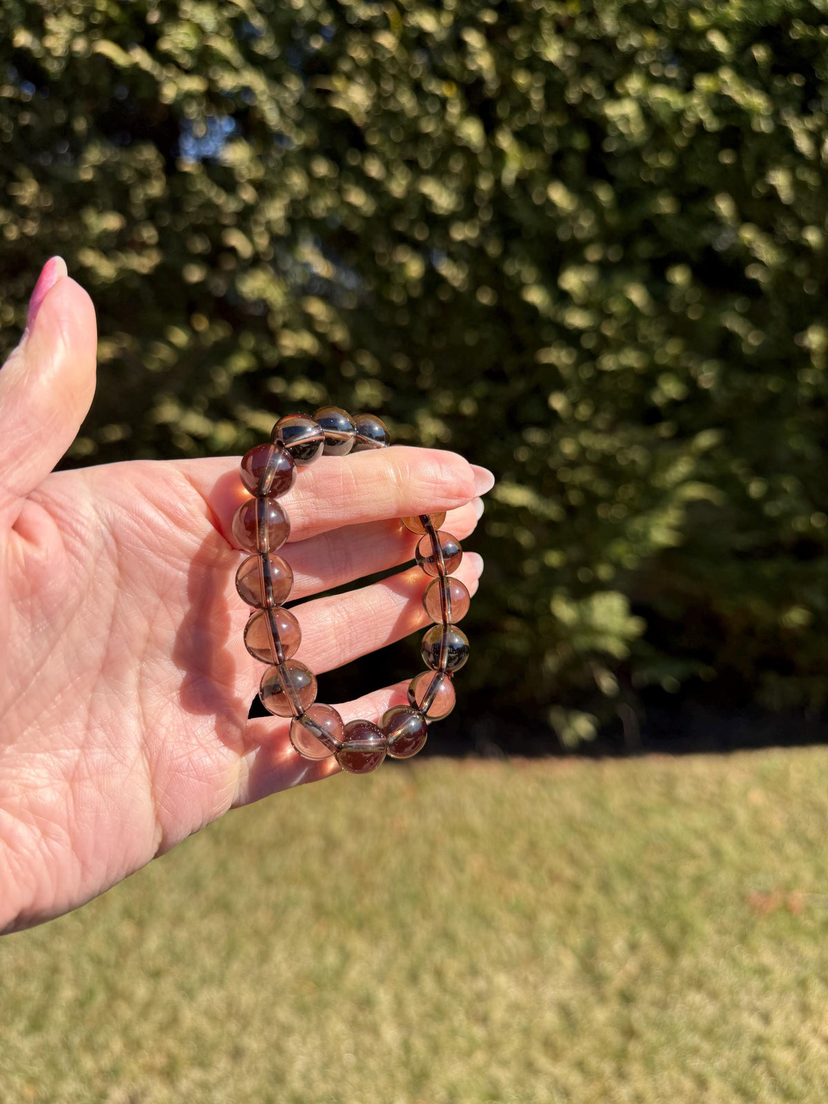 Smoky Quartz Beaded Bracelet • 12mm Natural Crystal • Grounding Stone • Healing Bracelet • Protection Jewelry